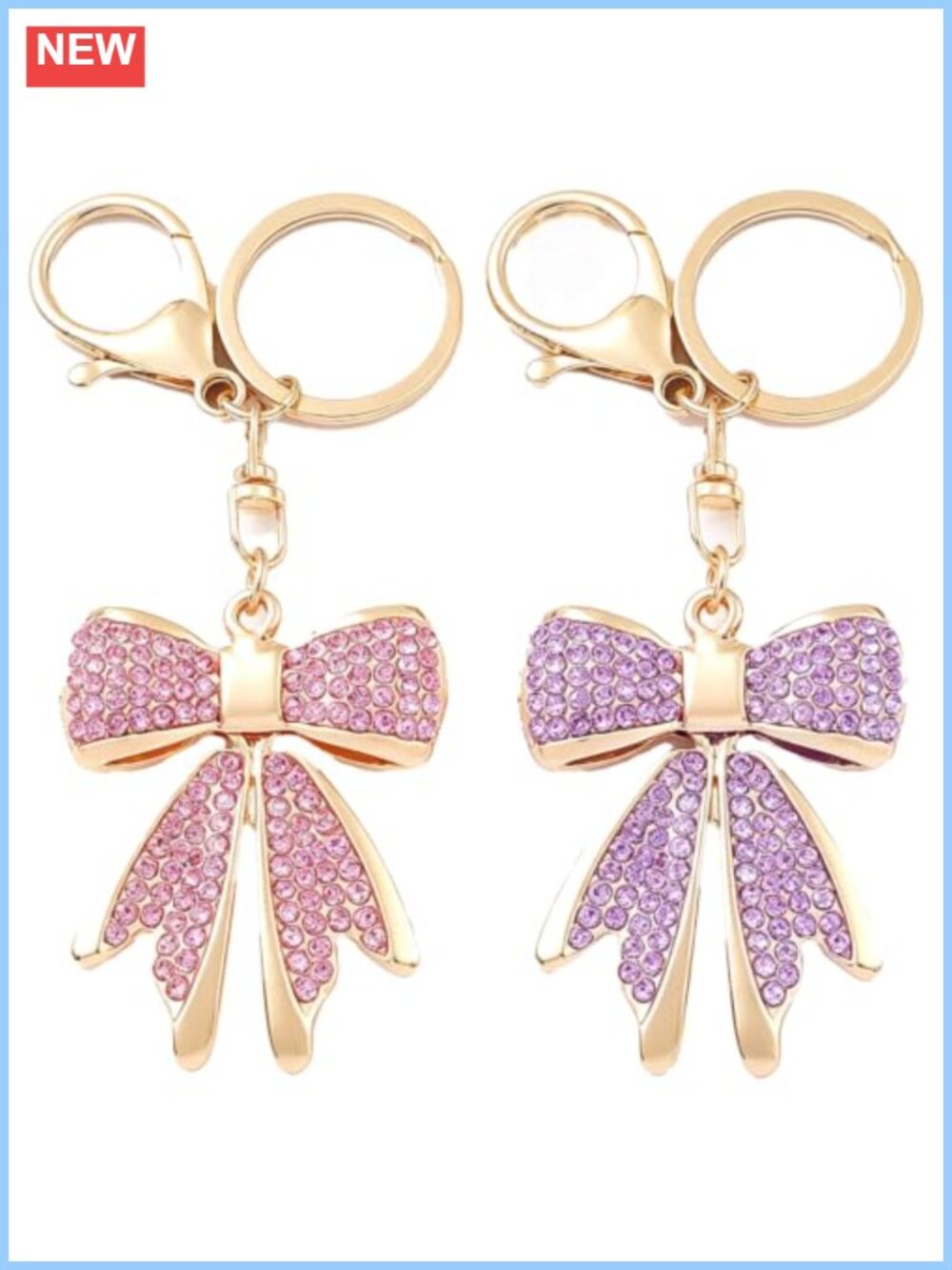 Rhinestone Bow Butterfly Keychain Set Bag Charm Zinc Lightweight